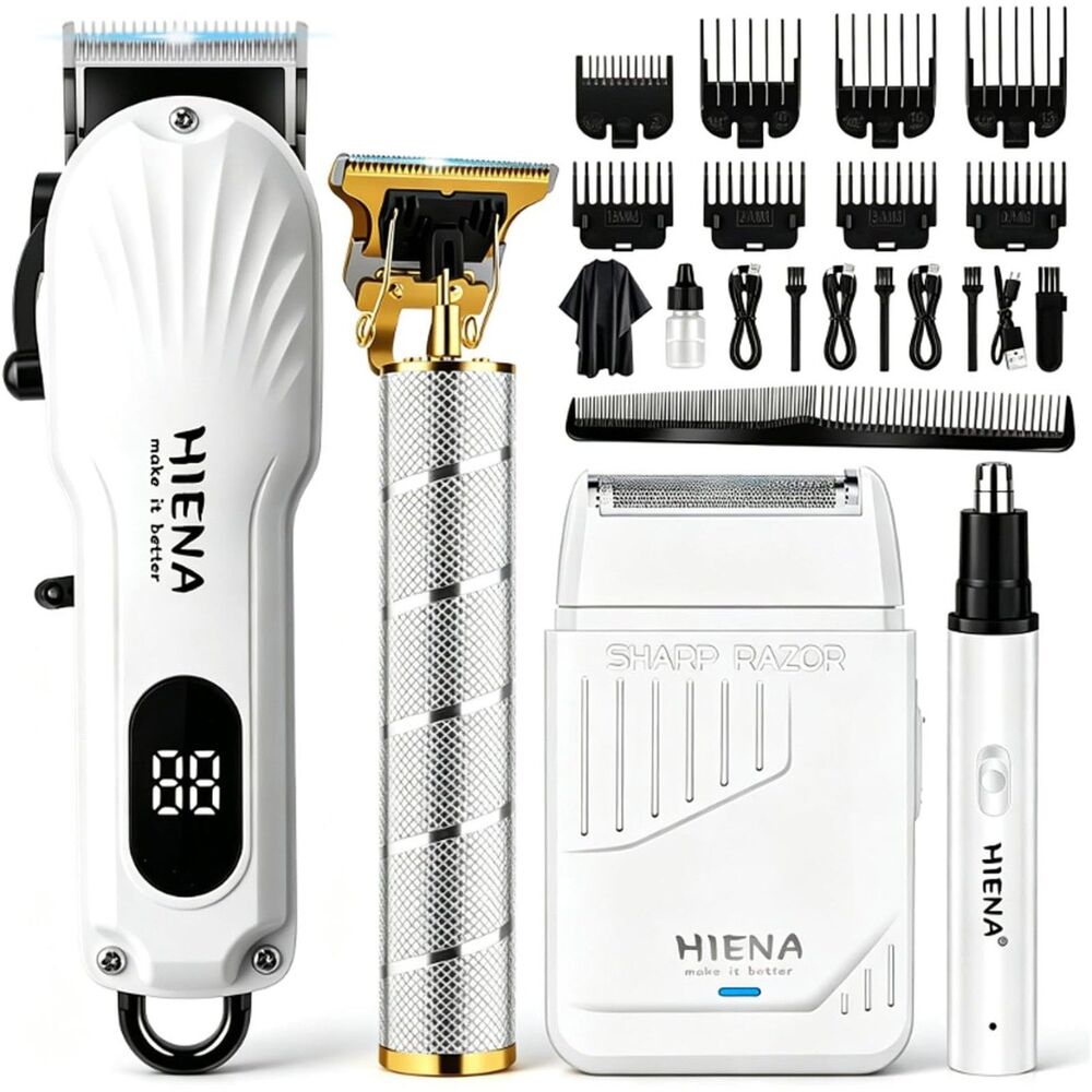 White 4-in-1 Cordless Hair Clipper & Men's Grooming Kit w/ LED Display